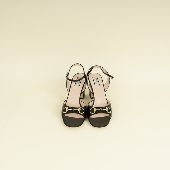 Gucci Black Horsebit Ankle Strap Mid-Heeled Sandals 40