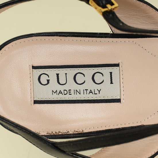 Gucci Black Horsebit Ankle Strap Mid-Heeled Sandals 40