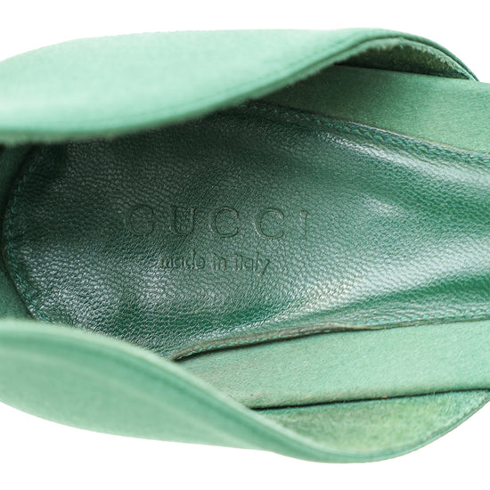 Gucci Green Satin Horsebit Crystal D'Orsay Pumps 40