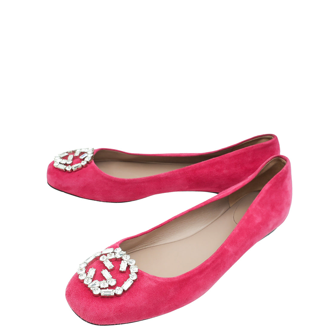 Gucci Fuchsia Interlocking G Crystal Flat Ballet 40