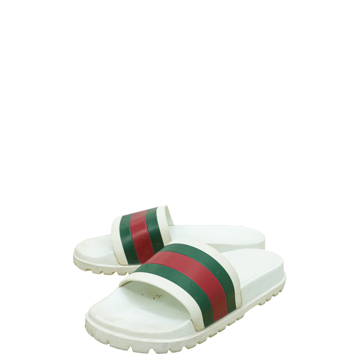 Gucci White Men's Web Rubber Slide Sandals 9