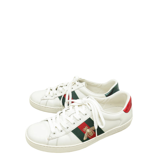 Gucci White Ace Bee Embroidered Men's Sneakers 6.5