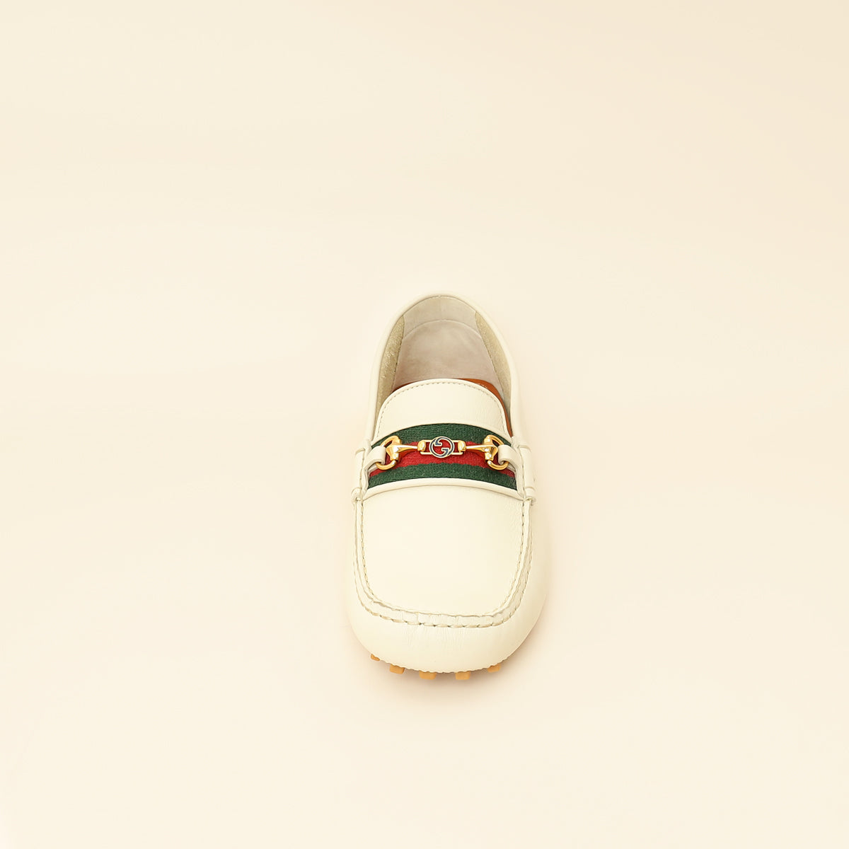 Gucci White Cream Ayrton Horsebit Web Driving Loafer 8.5-Gucci-THE CLOSET