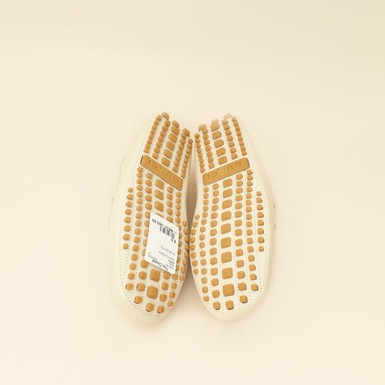 Gucci White Cream Ayrton Horsebit Web Driving Loafer 8.5-Gucci-THE CLOSET