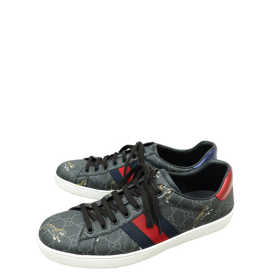 Gucci Gray GG Supreme Tiger Ace Sneakers 9