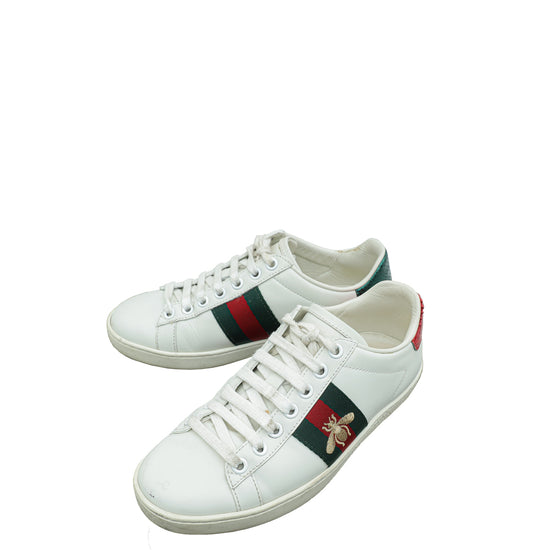 Gucci White Ace Bee Embroidered Sneaker 34