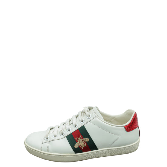 Gucci White Ace Bee Embroidered Sneaker 34