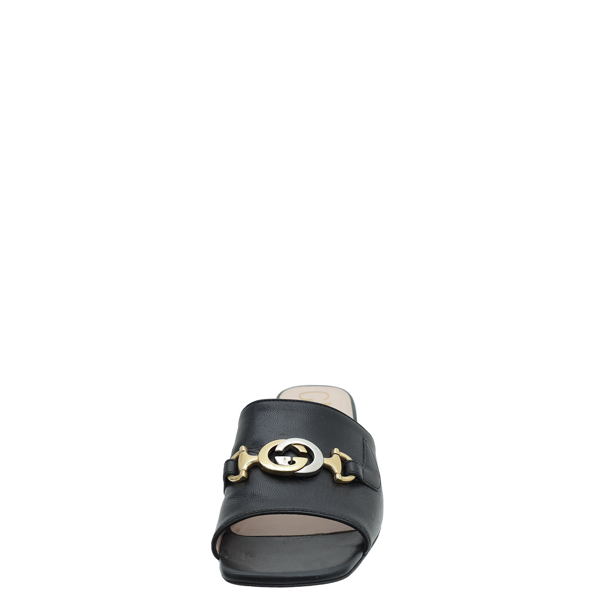 Gucci Black Zumi Horsebit Mid Heel Slide Sandals 35.5