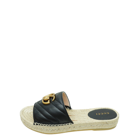 Gucci Black GG Marmont Espadrille Slide Sandals 35.5