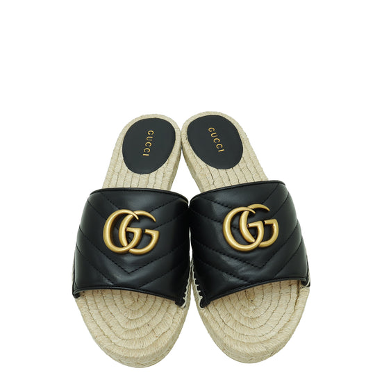 Gucci Black GG Marmont Espadrille Slide Sandals 35.5