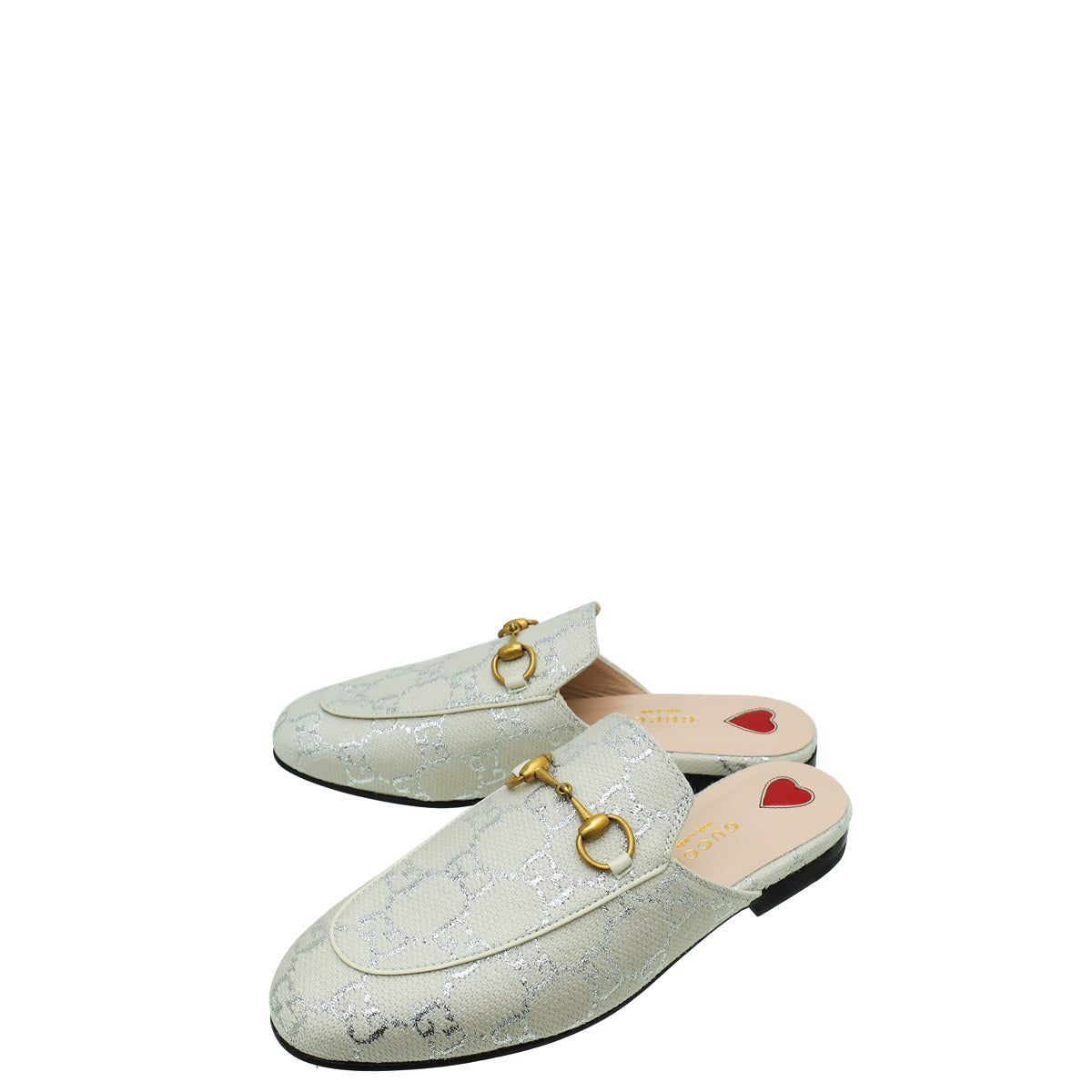 Gucci GG Metallic Light Grey Princetown Mules 35-Gucci-THE CLOSET