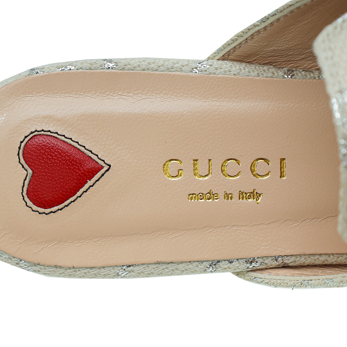 Gucci GG Metallic Light Grey Princetown Mules 35