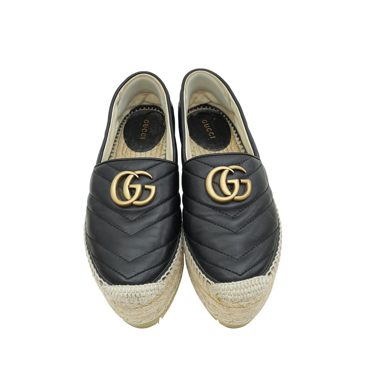 Gucci Black Double GG Marmont Platform Espadrilles 36.5