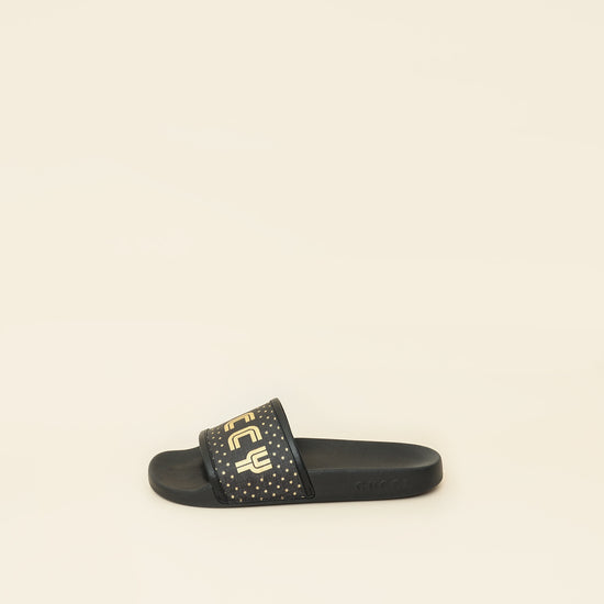 Gucci Black Supreme "Guccy" Star Rubber Slide Sandals 36-Gucci-THE CLOSET