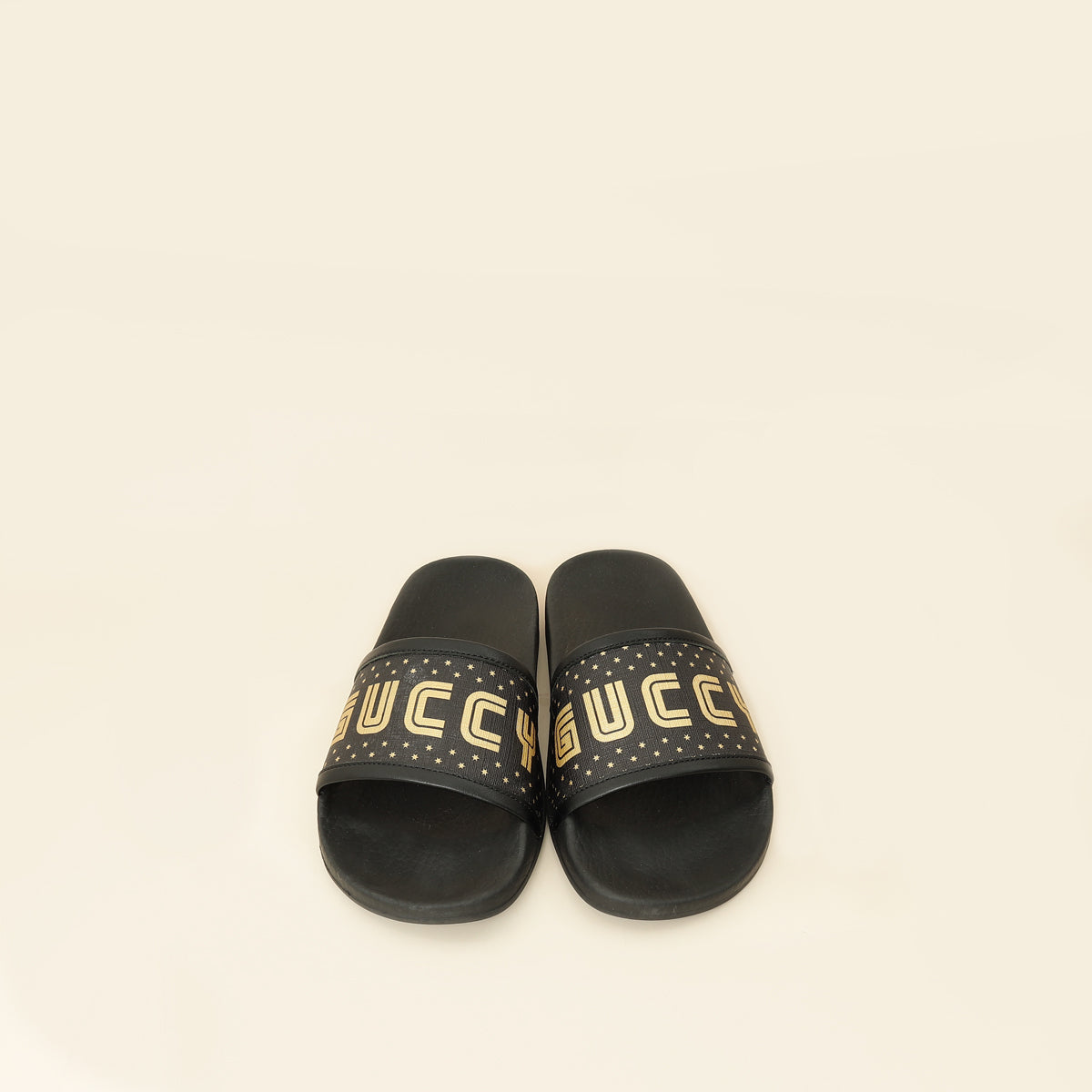 Gucci Black Supreme "Guccy" Star Rubber Slide Sandals 36-Gucci-THE CLOSET