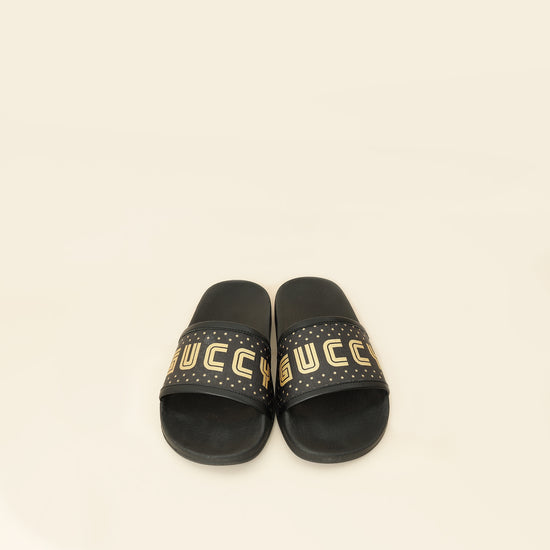 Gucci Black Supreme "Guccy" Star Rubber Slide Sandals 36-Gucci-THE CLOSET