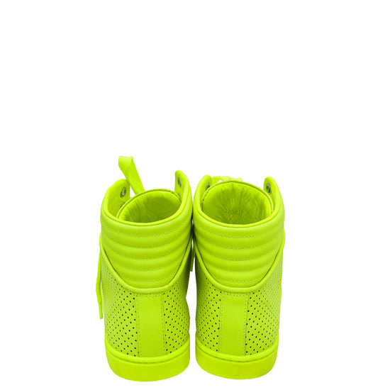 Gucci Neon Green Perforated High Top Sneaker 36