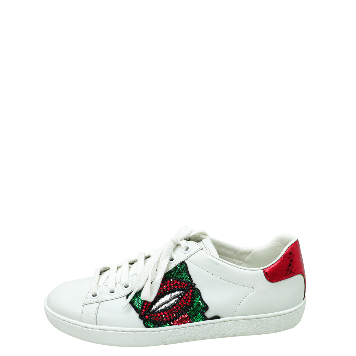 Gucci Tricolor Web Lips Sequins Embroidered Ace Sneakers 36
