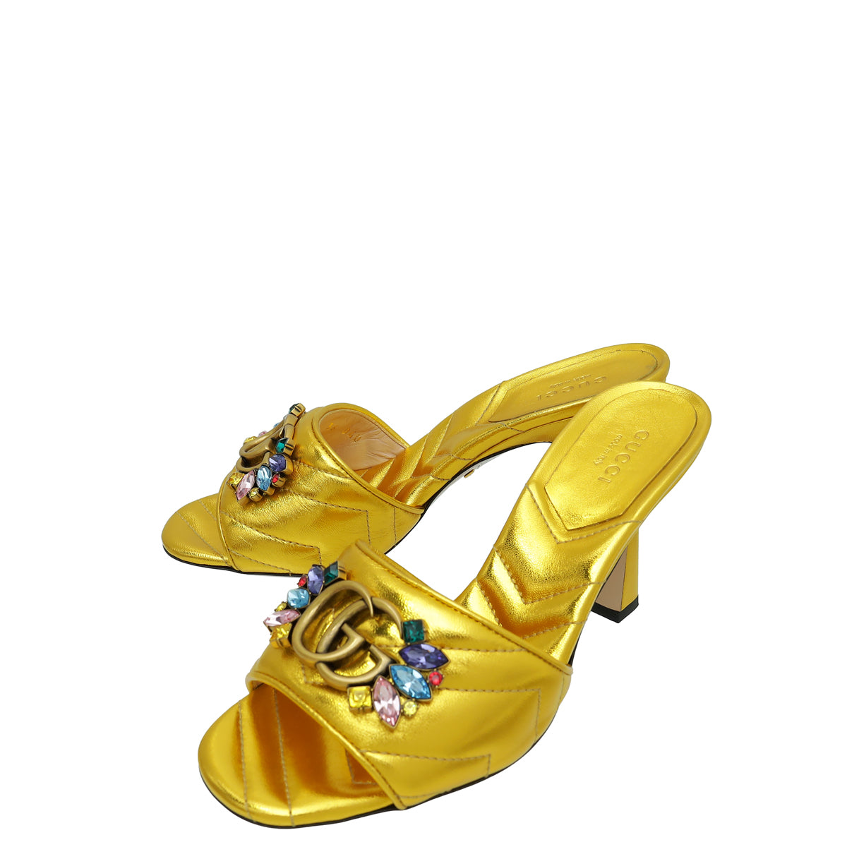 Gucci Gold GG Crystal Marmont Slide Mules Sandal 36-Gucci-THE CLOSET