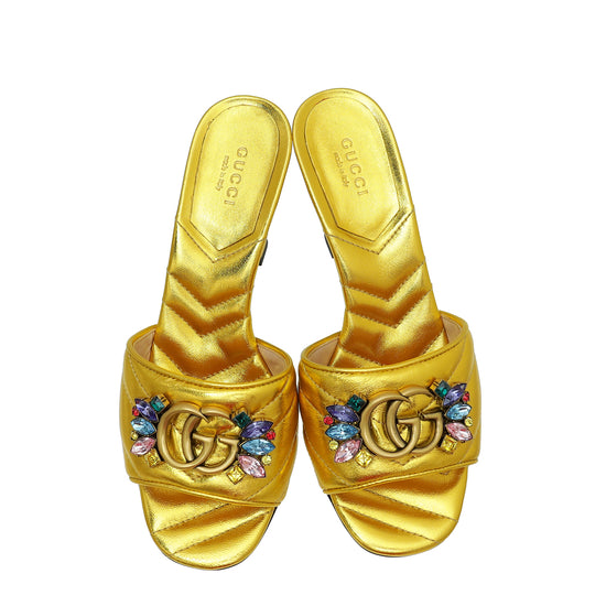 Gucci Gold GG Crystal Marmont Slide Mules Sandal 36