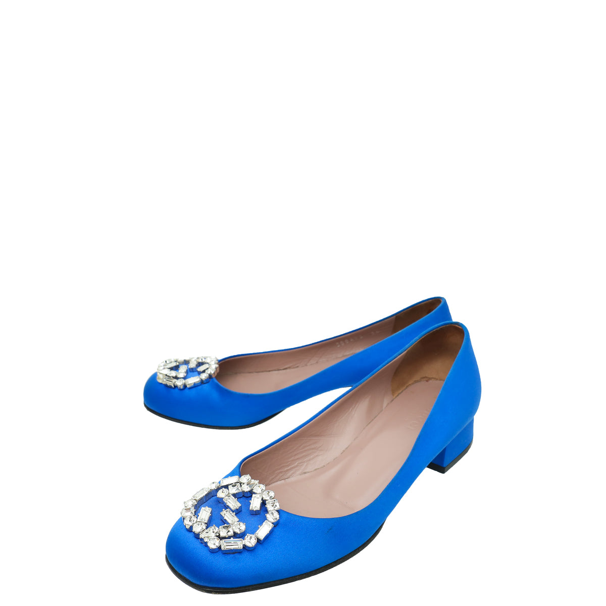 Gucci Royal Blue Satin GG Crystal Round Toe Ballet Flats 36-Gucci-THE CLOSET