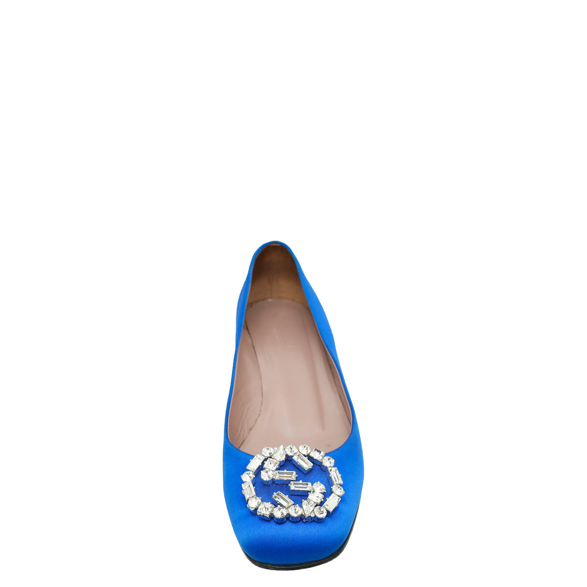Gucci Royal Blue Satin GG Crystal Round Toe Ballet Flats 36-Gucci-THE CLOSET