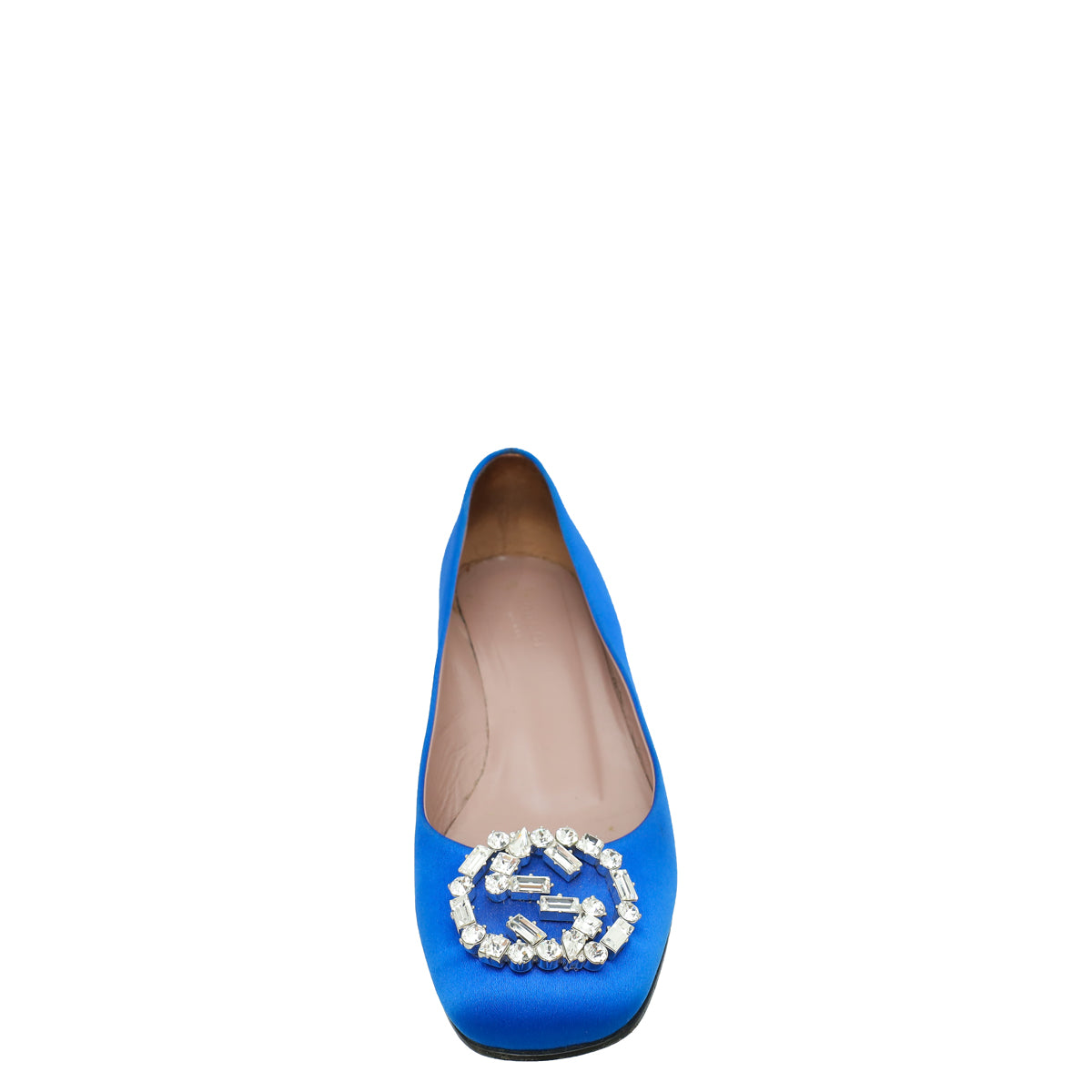 Gucci Royal Blue Satin GG Crystal Round Toe Ballet Flats 36
