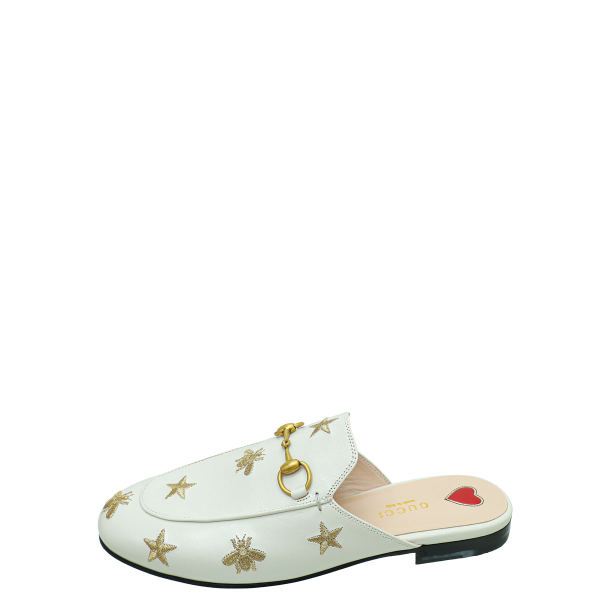 Gucci White Princetown Embroidered Bee Star Mules 36