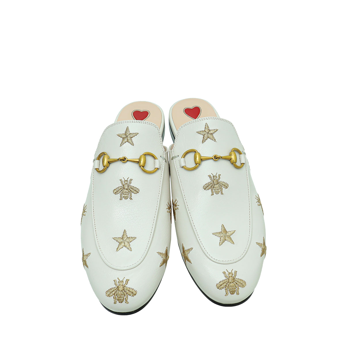 Gucci White Princetown Embroidered Bee Star Mules 36