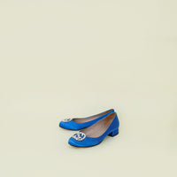 Gucci Blue Satin GG Crystal Round Toe Ballet Flats 37.5