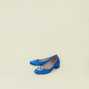 Gucci Blue Satin GG Crystal Round Toe Ballet Flats 37.5