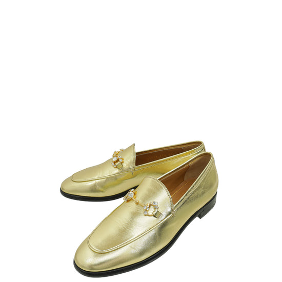 Gucci Gold Jordaan Crystal Loafer 37.5