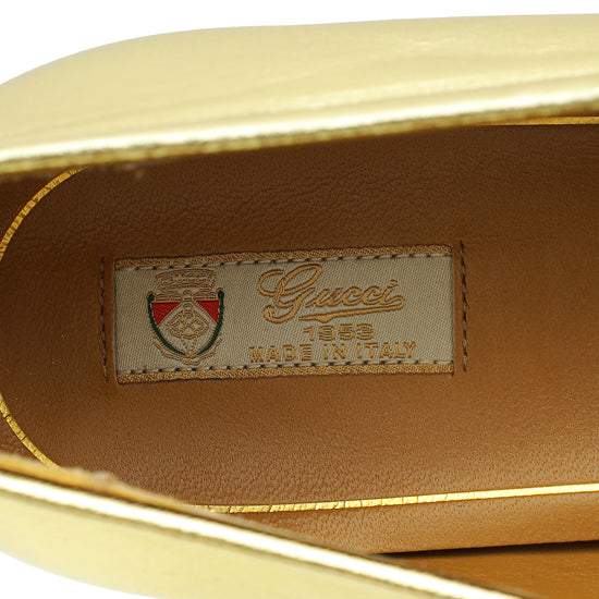 Gucci Gold Jordaan Crystal Loafer 37.5