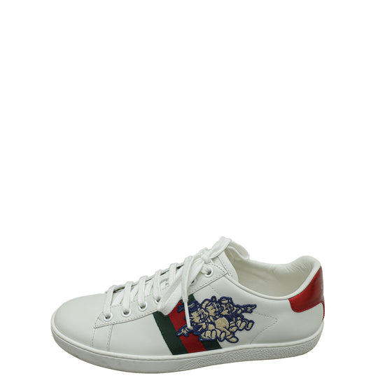 Gucci White X Disney Three Little Pigs Embroidered Ace Sneakers 37