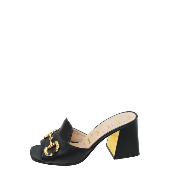 Gucci Black Horsebit Slide Heeled Sandal 37