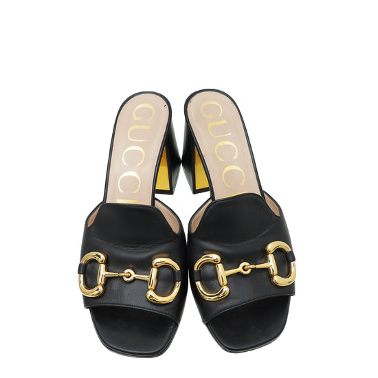 Gucci Black Horsebit Slide Heeled Sandal 37