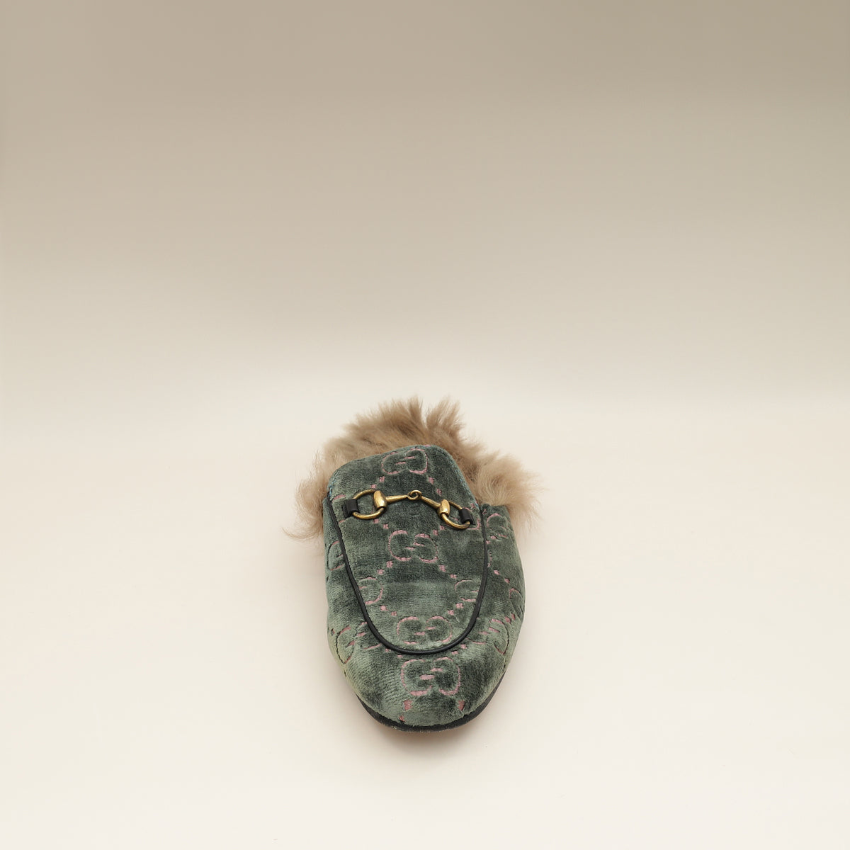 Gucci Olive GG Velvet Fur Princetown Mules 37-Gucci-THE CLOSET