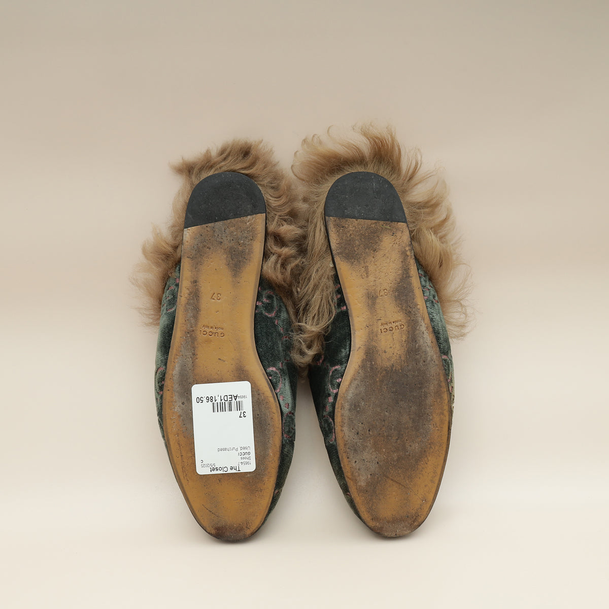 Gucci Olive GG Velvet Fur Princetown Mules 37 – THE CLOSET