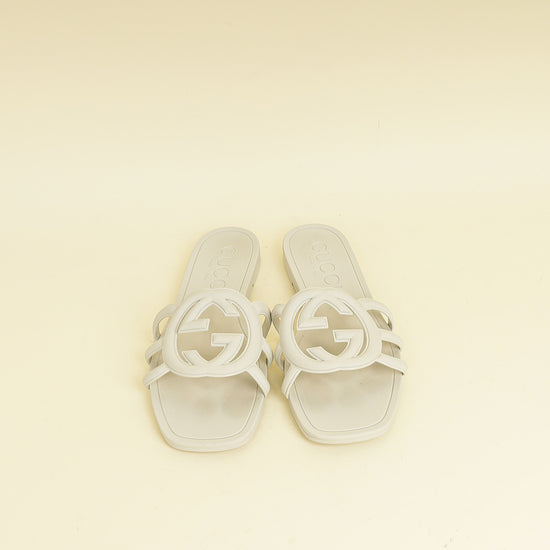 Gucci Vintage White Interlocking G Slide Sandal 37