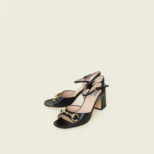 Gucci Black Horsebit Ankle Strap Block Heel Sandals 37