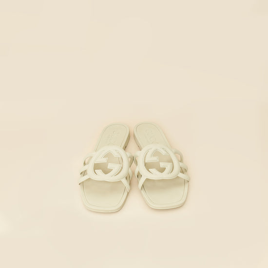 Gucci Off White Interlocking G Cutout Slide Sandal 37-Gucci-THE CLOSET