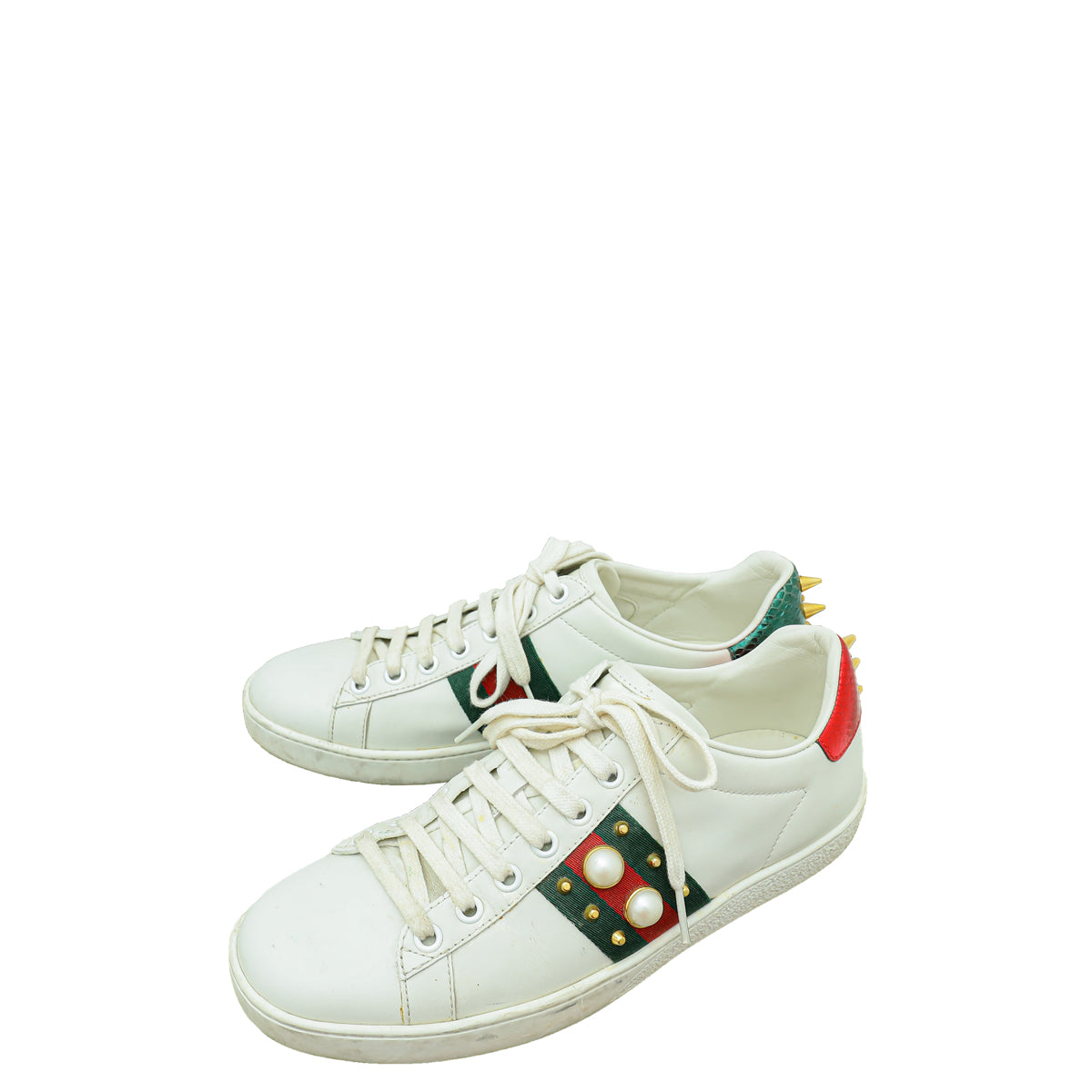 Gucci White Ace Studded Pearl Sneaker 37