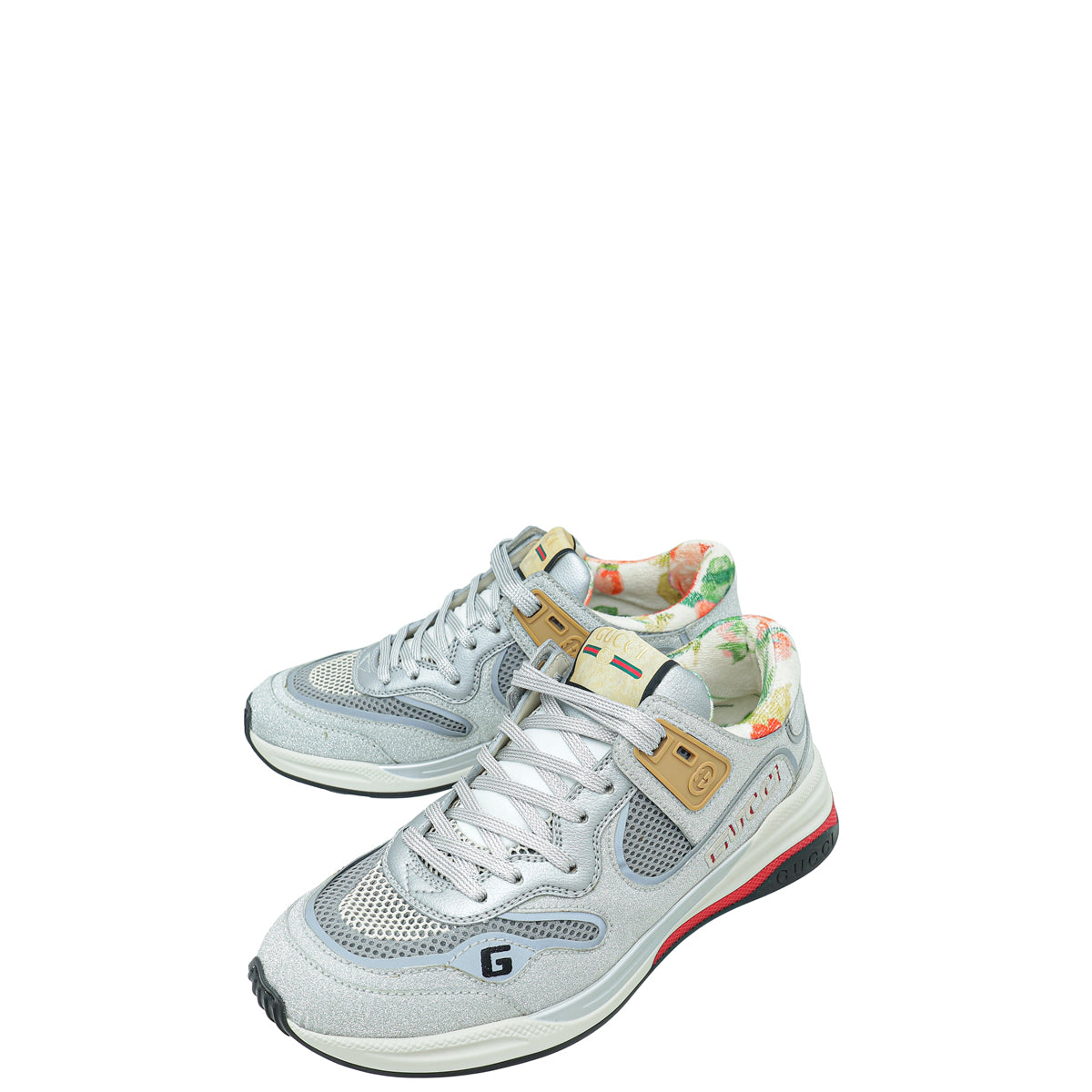 Gucci Metallic Silver Ultrapace Glittery Sneaker 37-Gucci-THE CLOSET