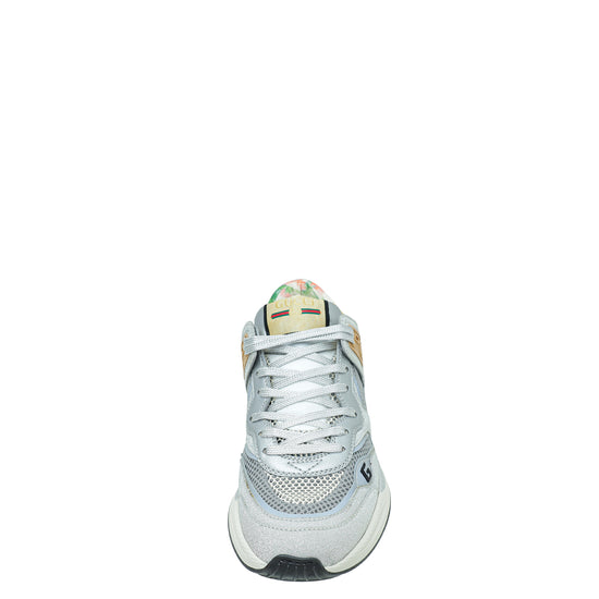 Gucci Metallic Silver Ultrapace Glittery Sneaker 37