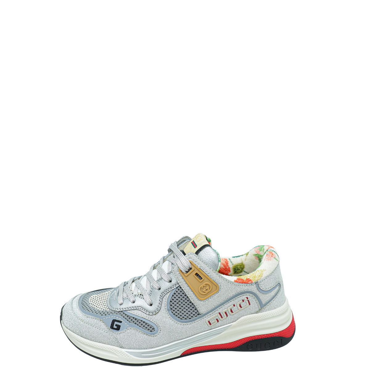 Gucci Metallic Silver Ultrapace Glittery Sneaker 37