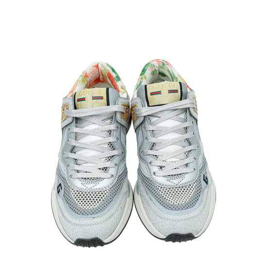 Gucci Metallic Silver Ultrapace Glittery Sneaker 37