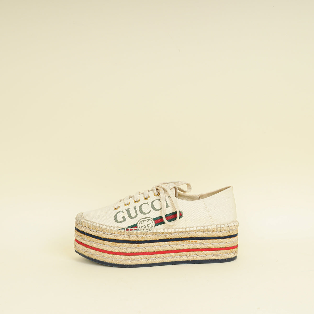 Gucci Greggio Grege Platform Espadrille Logo Sneakers 38.5