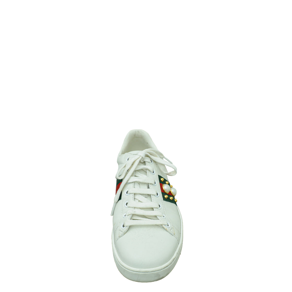 Gucci White Ace Web Pearl Studs Sneaker 38-Gucci-THE CLOSET