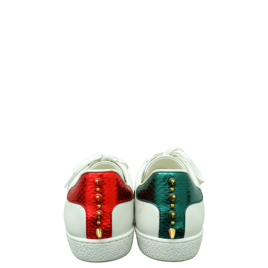 Gucci White Ace Web Pearl Studs Sneaker 38