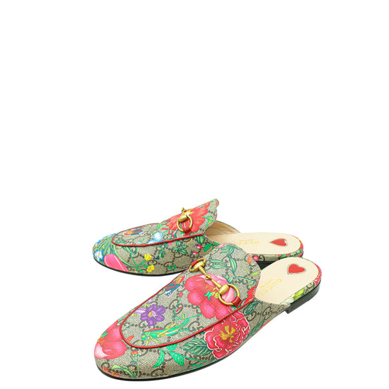 Gucci Bicolor GG Supreme Floral Princetown Mules 38